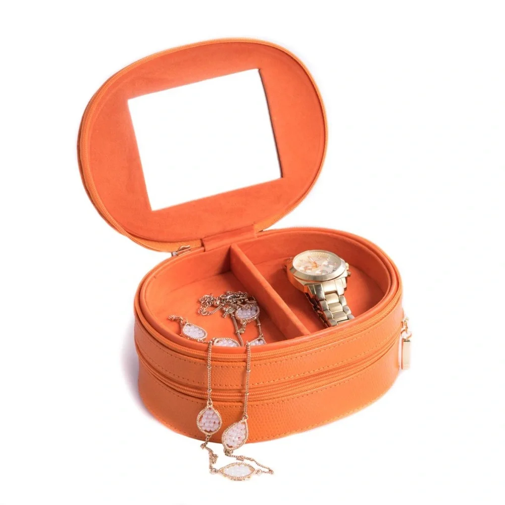 BEY-BERK LIZARD EMBOSSED LEATHER 2 LEVEL JEWELRY BOX CASE ORANGE NWOT